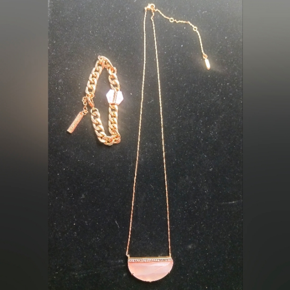 Stella & Dot, Kendall & Kylie Rose Quartz Necklace Bracelet